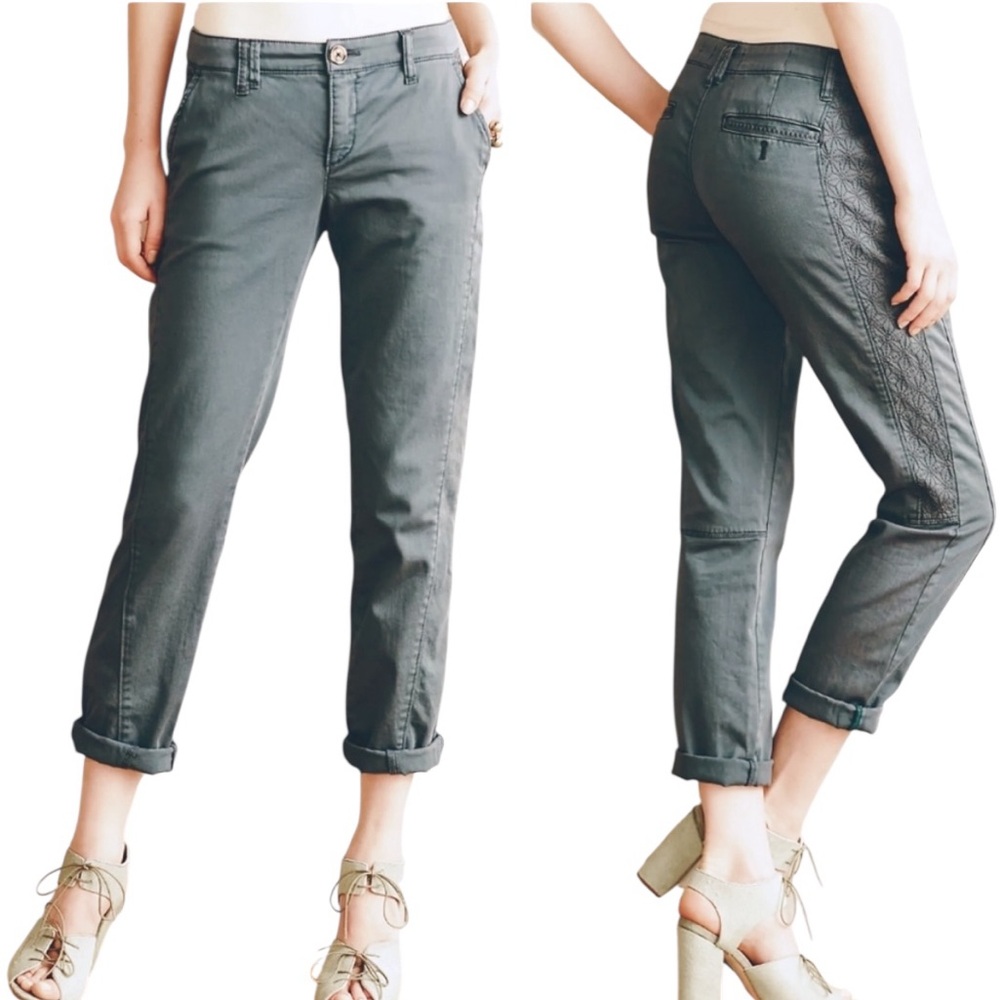 Anthropologie Pilcro Hyphen Gray Embroidered Chinos Pants - 27